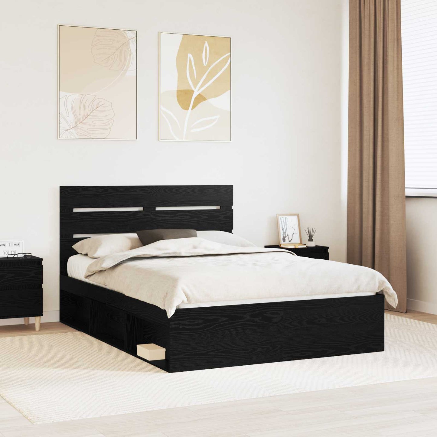 vidaXL Bettrahmen Schwarz 150 x 200 cm Massives Kiefernholz