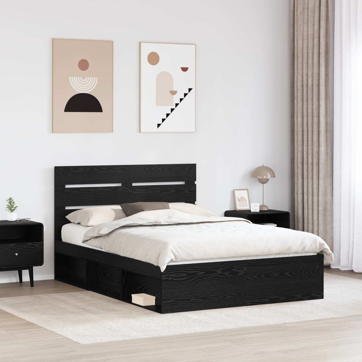 vidaXL Bettrahmen Schwarz 150 x 200 cm Massives Kiefernholz