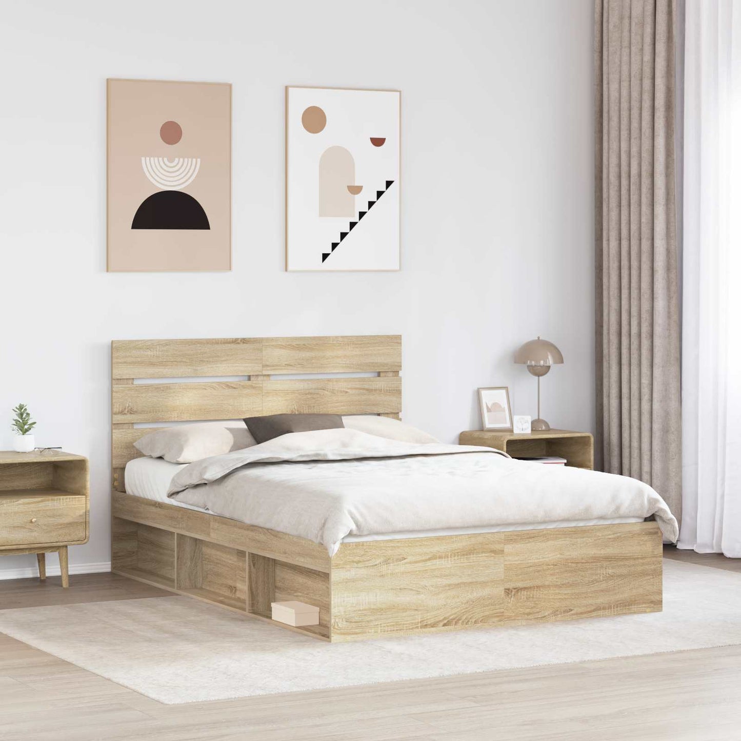 vidaXL Bettrahmen Sonoma-Eiche 150 x 200 cm Massives Kiefernholz