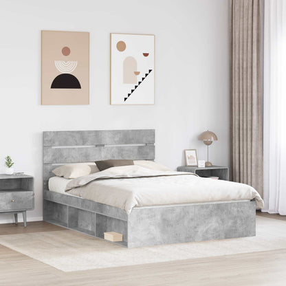vidaXL Bettrahmen mit Kopfteil Beton 140 x 200 cm Massives Kiefernholz