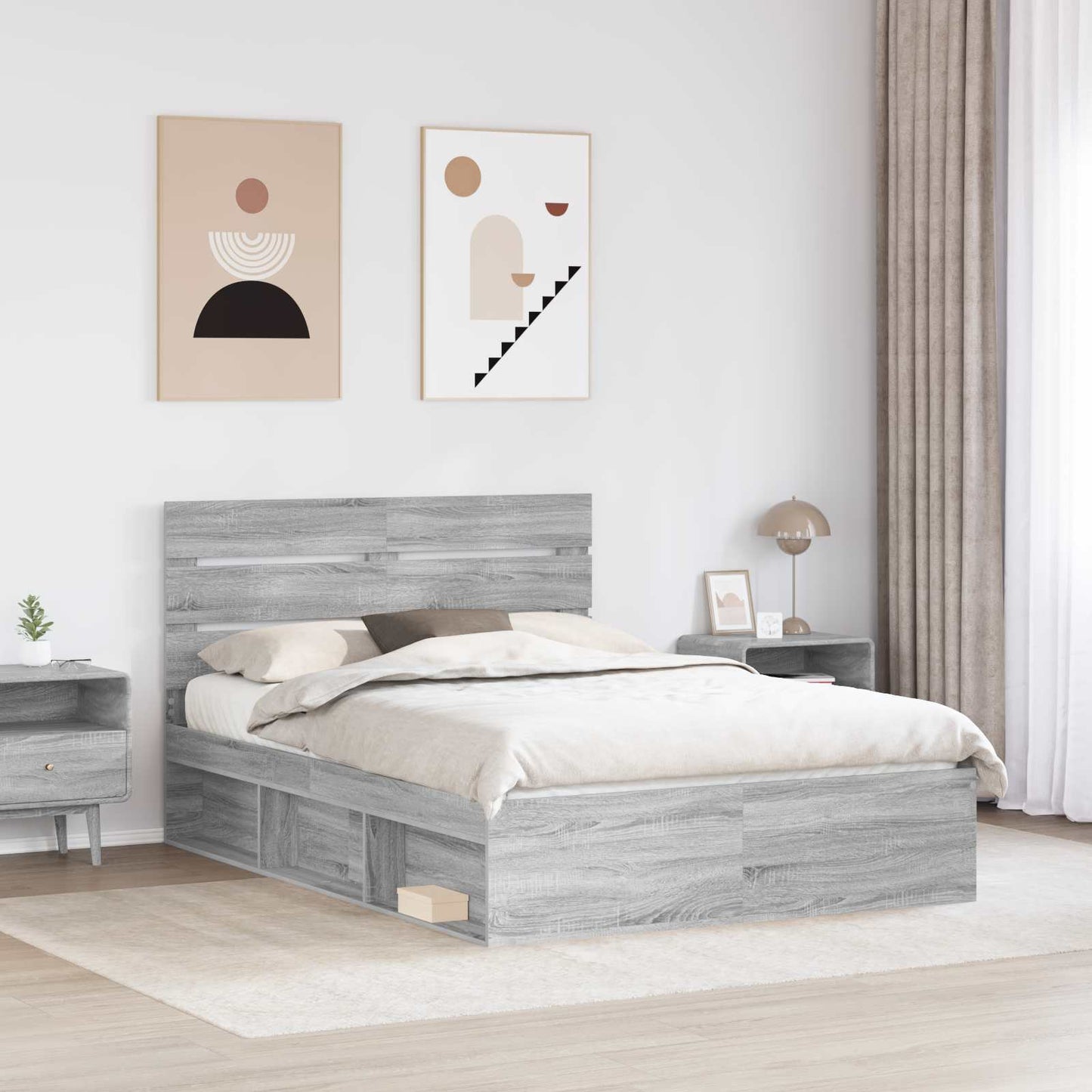 vidaXL Bettrahmen Graues Sonoma 140 x 200 cm Massives Kiefernholz
