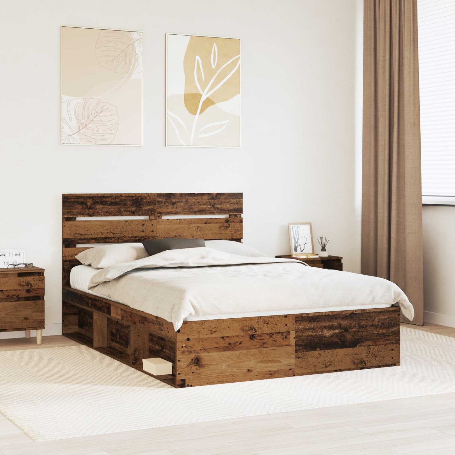 vidaXL Bettrahmen Altholz 140 x 200 cm Massives Kiefernholz