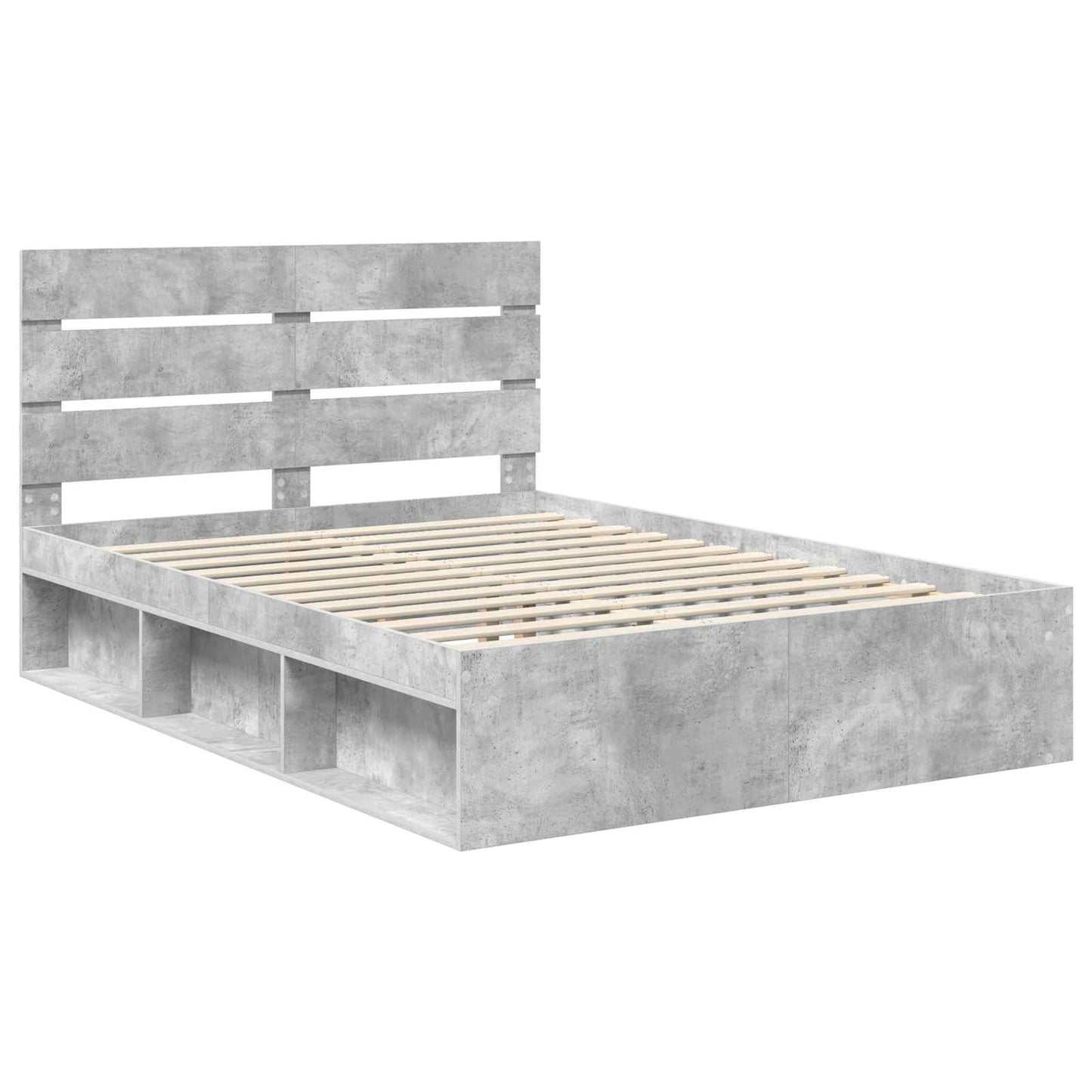 vidaXL Bettrahmen mit Kopfteil Beton 140 x 190 cm Massives Kiefernholz