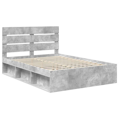 vidaXL Bettrahmen mit Kopfteil Beton 140 x 190 cm Massives Kiefernholz