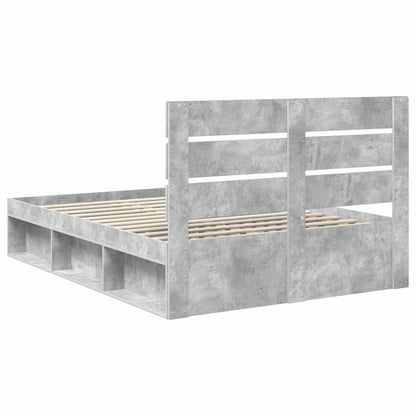 vidaXL Bettrahmen mit Kopfteil Beton 140 x 190 cm Massives Kiefernholz
