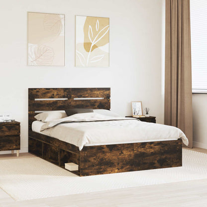 vidaXL Bettrahmen Geräucherte Eiche 140 x 190 cm Massives Kiefernholz
