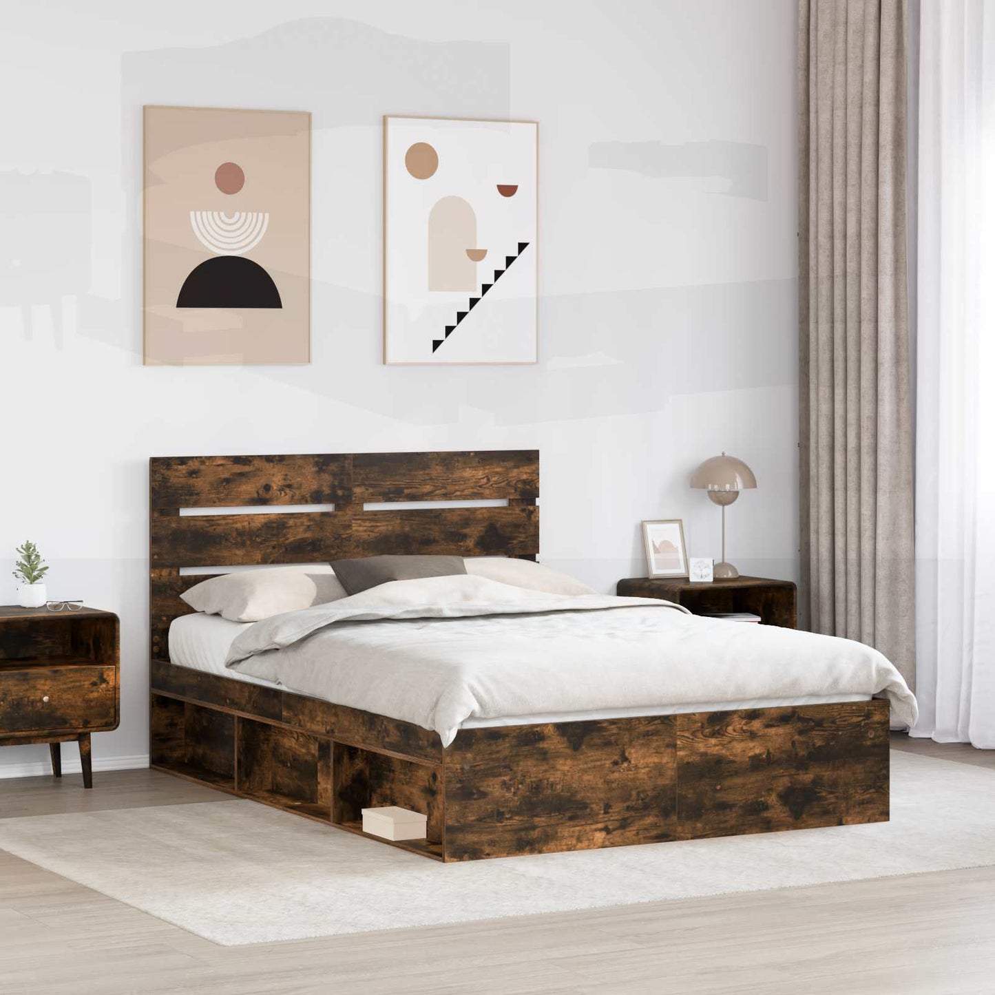 vidaXL Bettrahmen Geräucherte Eiche 140 x 190 cm Massives Kiefernholz