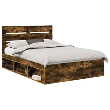 vidaXL Bettrahmen Geräucherte Eiche 140 x 190 cm Massives Kiefernholz