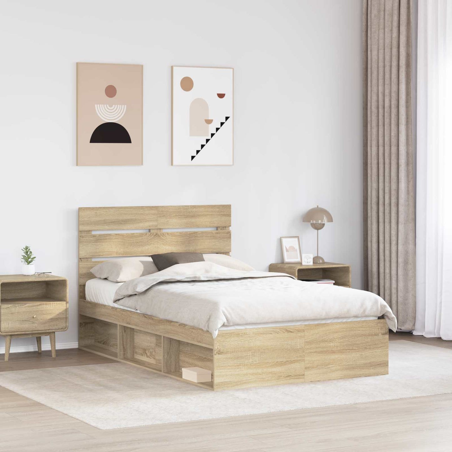 vidaXL Bettrahmen Sonoma-Eiche 135 x 190 cm Massives Kiefernholz