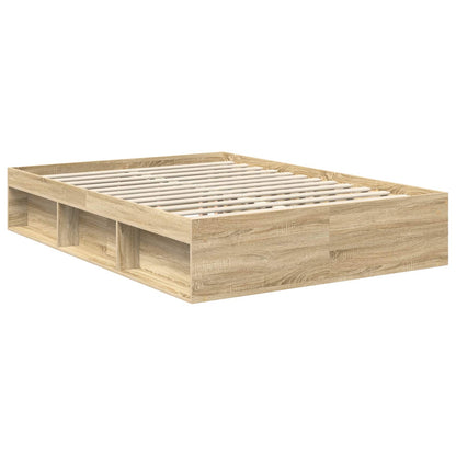 vidaXL Bettrahmen Sonoma-Eiche 135 x 190 cm Massives Kiefernholz