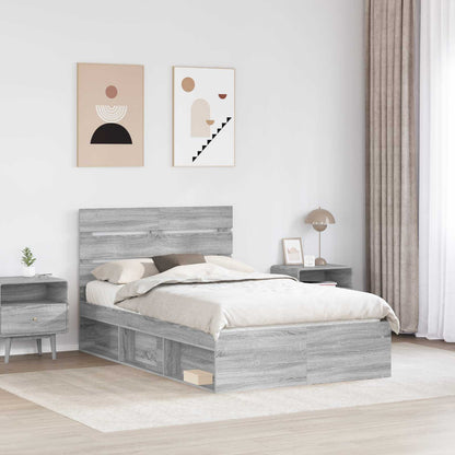 vidaXL Bettrahmen Graues Sonoma 135 x 190 cm Massives Kiefernholz