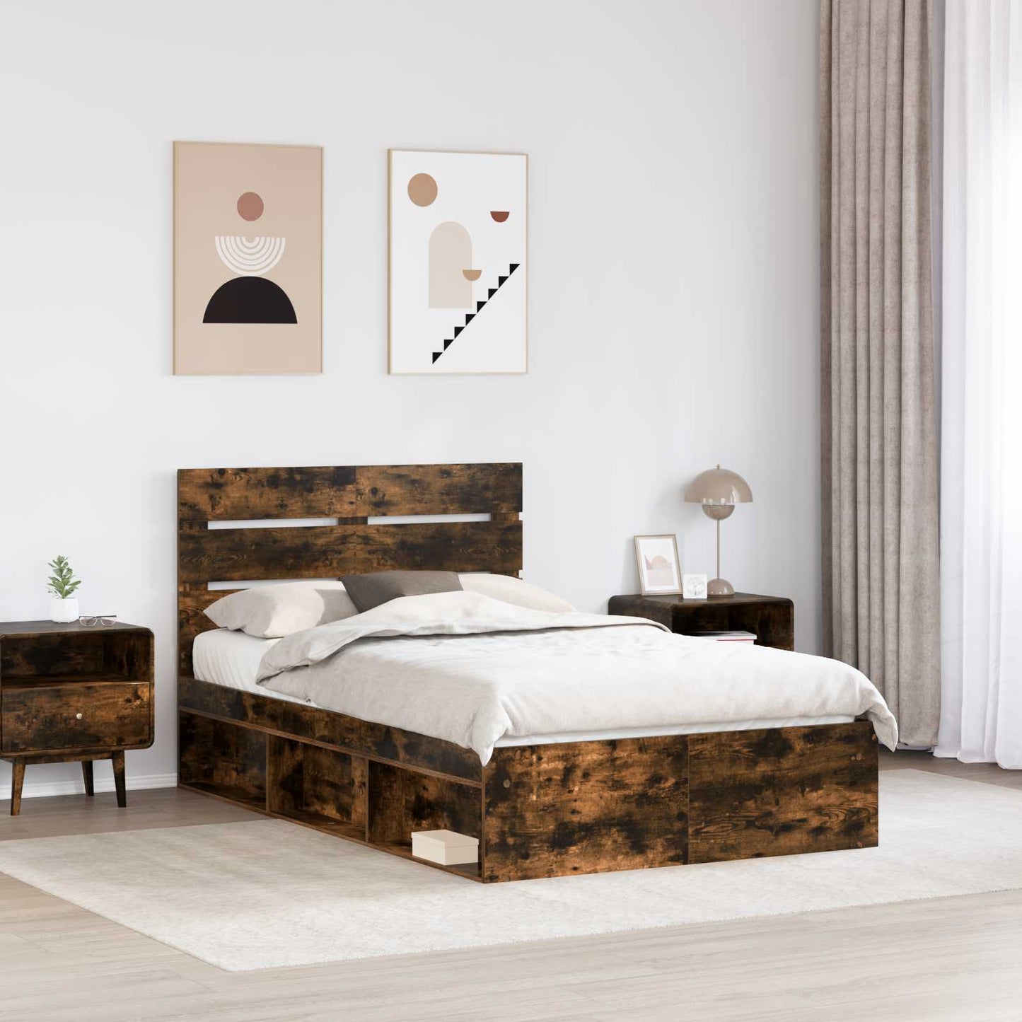 vidaXL Bettrahmen Geräucherte Eiche 120 x 200 cm Massives Kiefernholz