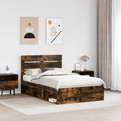 vidaXL Bettrahmen Geräucherte Eiche 120 x 200 cm Massives Kiefernholz