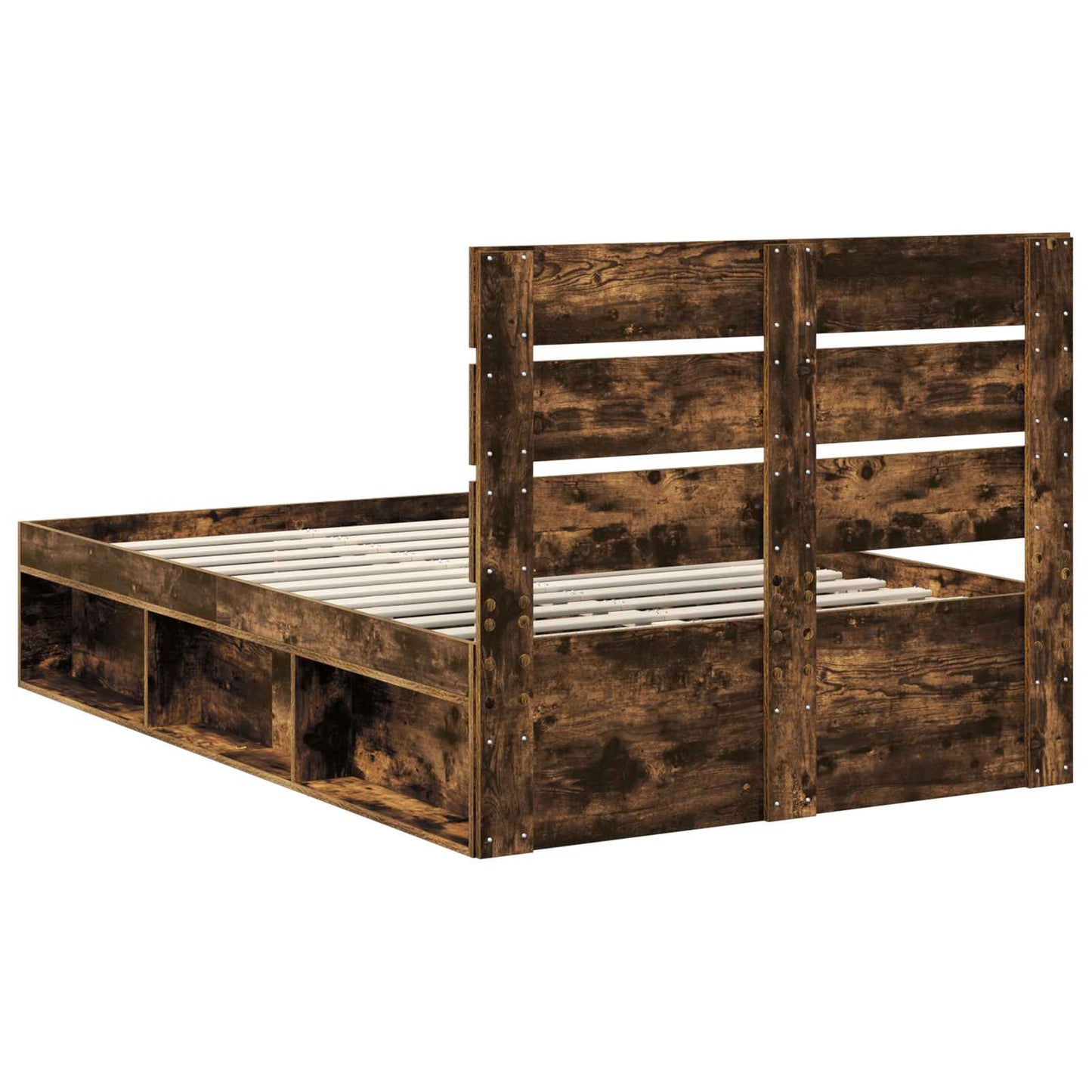 vidaXL Bettrahmen Geräucherte Eiche 120 x 200 cm Massives Kiefernholz