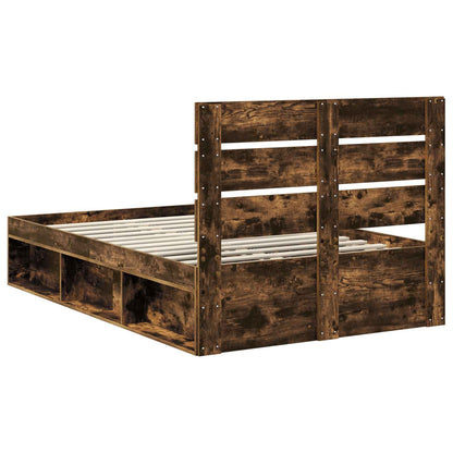 vidaXL Bettrahmen Geräucherte Eiche 120 x 200 cm Massives Kiefernholz