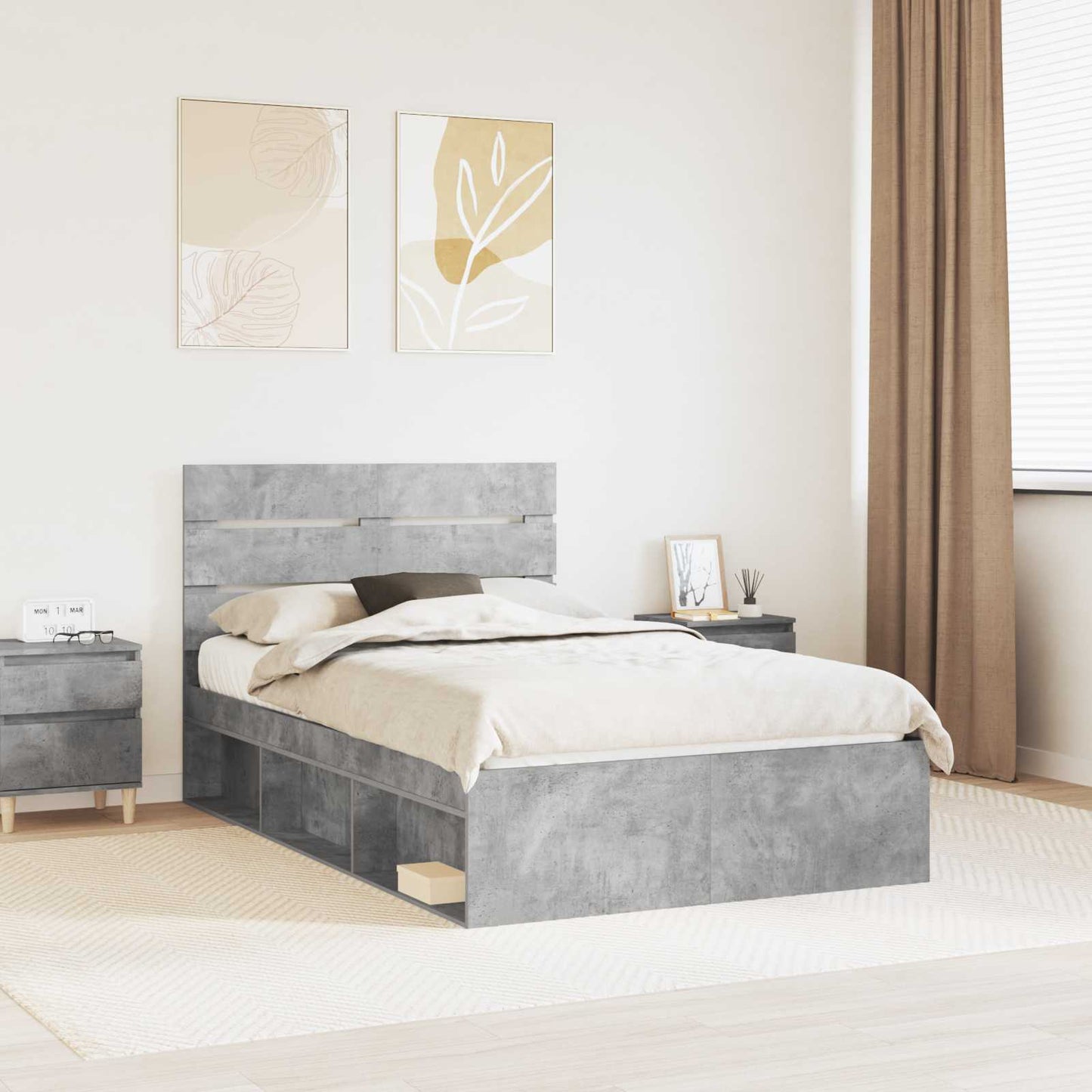 vidaXL Bettrahmen mit Kopfteil Beton 120 x 190 cm Massives Kiefernholz
