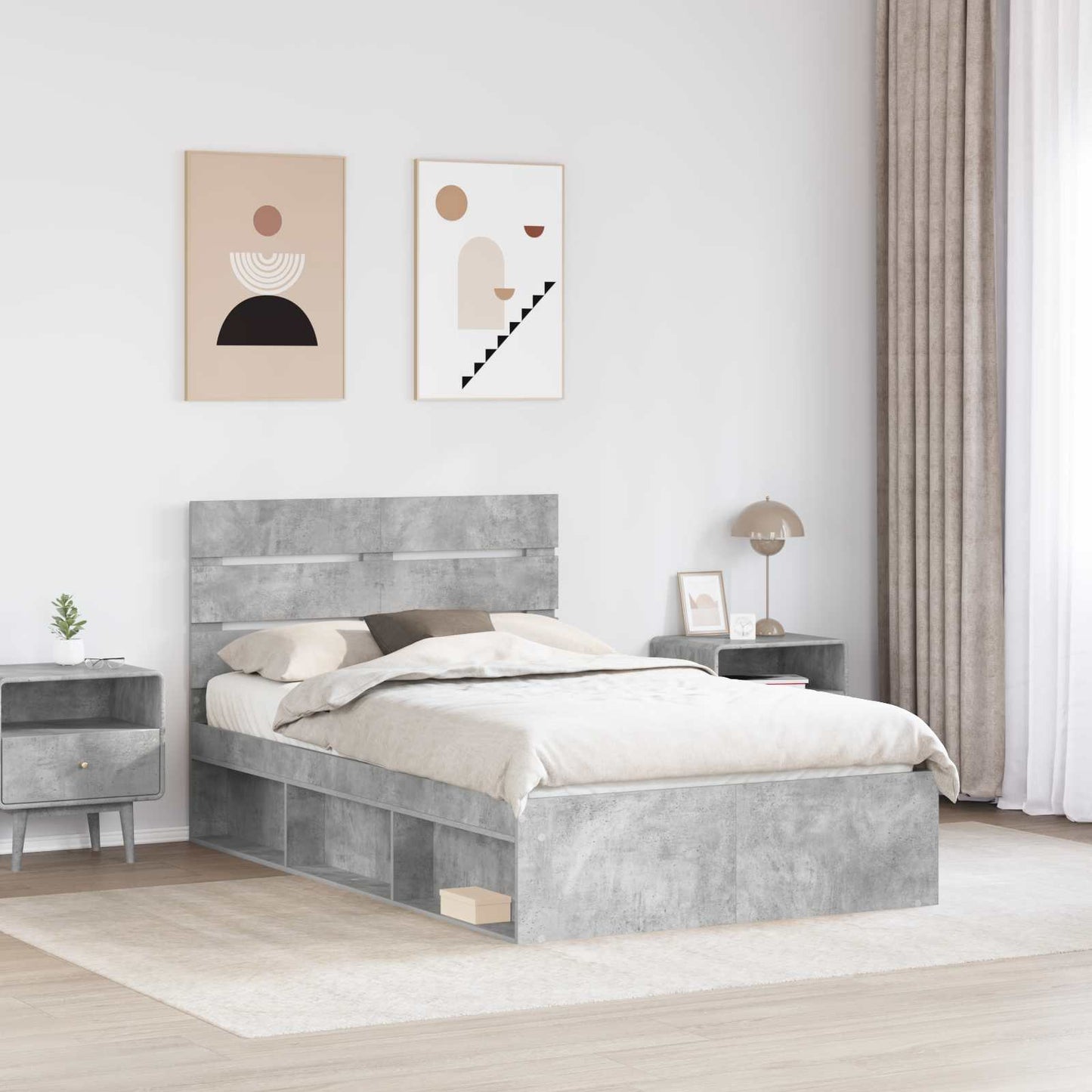 vidaXL Bettrahmen mit Kopfteil Beton 120 x 190 cm Massives Kiefernholz