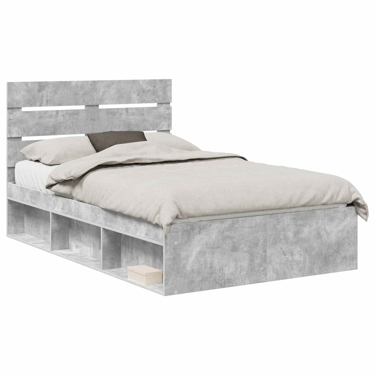 vidaXL Bettrahmen mit Kopfteil Beton 120 x 190 cm Massives Kiefernholz