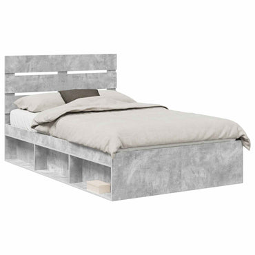 vidaXL Bettrahmen mit Kopfteil Beton 120 x 190 cm Massives Kiefernholz