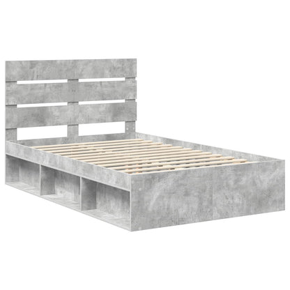 vidaXL Bettrahmen mit Kopfteil Beton 120 x 190 cm Massives Kiefernholz