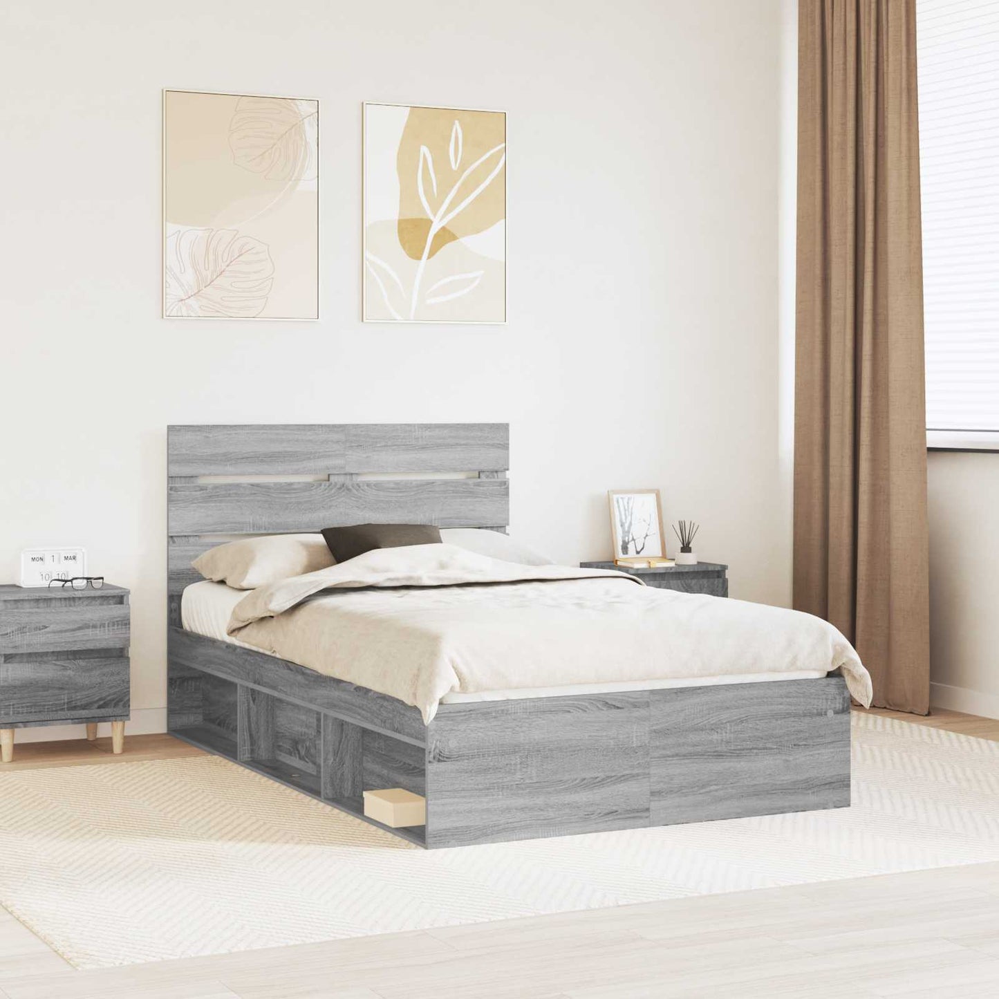 vidaXL Bettrahmen Graues Sonoma 120 x 190 cm Massives Kiefernholz