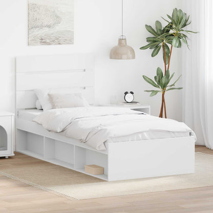 vidaXL Bettrahmen mit Kopfteil Weiß 90 x 200 cm Massives Kiefernholz