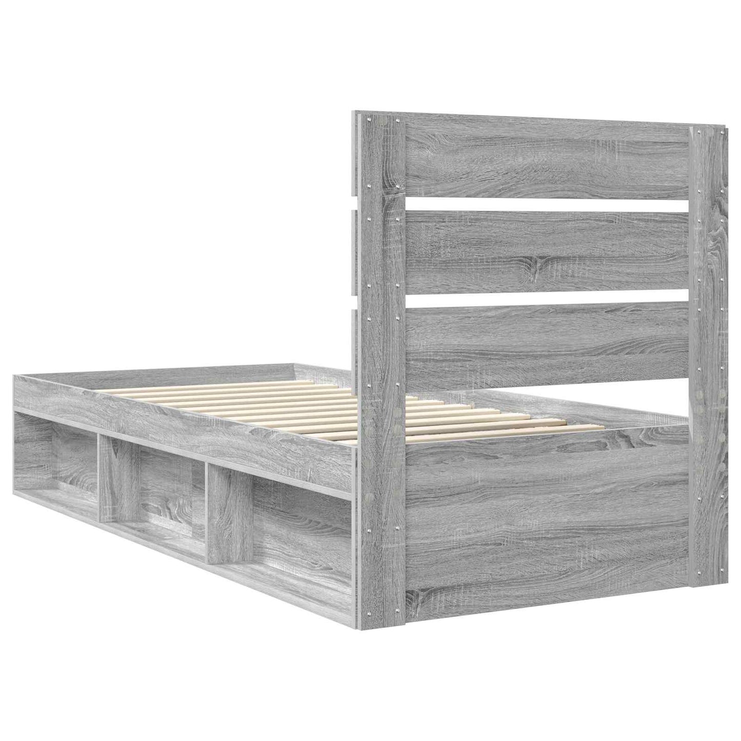 vidaXL Bettrahmen Graues Sonoma 90 x 200 cm Massives Kiefernholz
