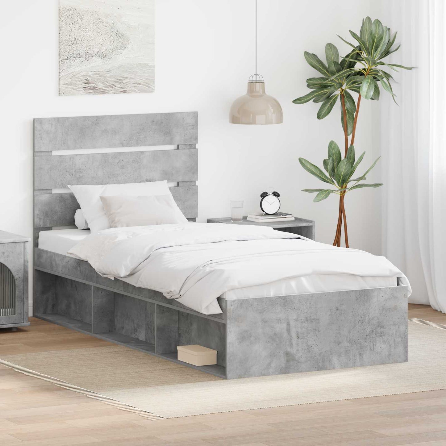 vidaXL Bettrahmen Beton Grau 90 x 190 cm Massives Kiefernholz