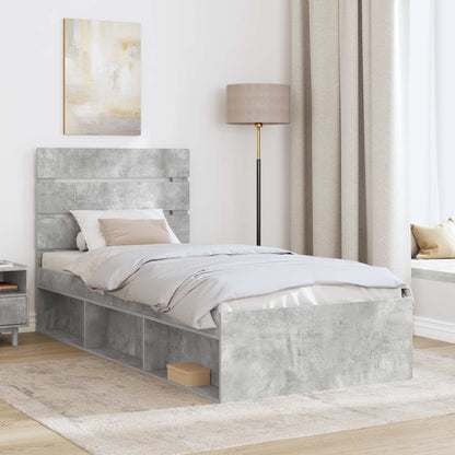 vidaXL Bettrahmen Beton Grau 90 x 190 cm Massives Kiefernholz