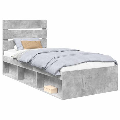 vidaXL Bettrahmen Beton Grau 90 x 190 cm Massives Kiefernholz