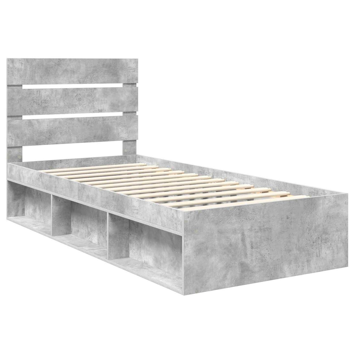 vidaXL Bettrahmen Beton Grau 90 x 190 cm Massives Kiefernholz
