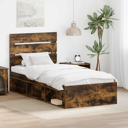 vidaXL Bettrahmen Geräucherte Eiche 90 x 190 cm Massives Kiefernholz