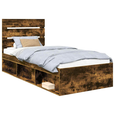 vidaXL Bettrahmen Geräucherte Eiche 90 x 190 cm Massives Kiefernholz