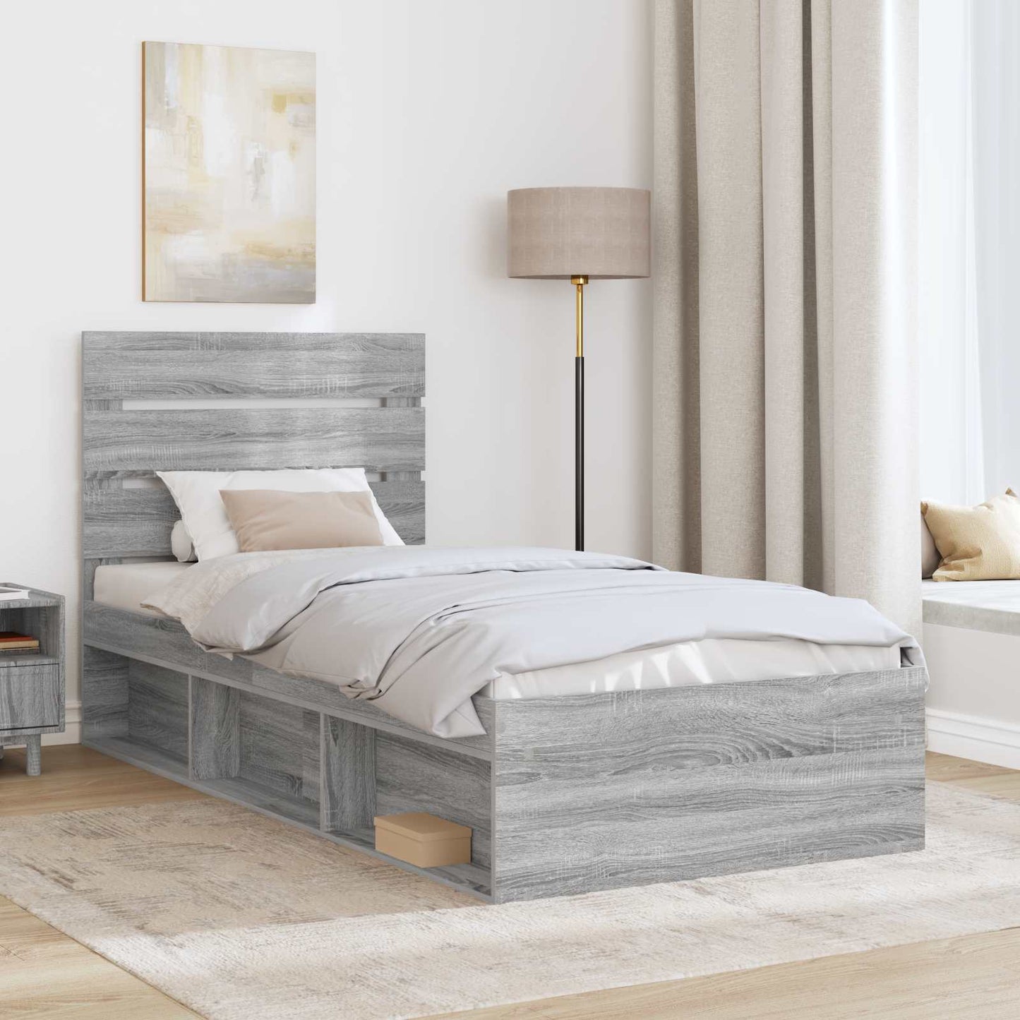 vidaXL Cadre de lit Gris Sonoma 90 x 190 cm Bois de pin massif