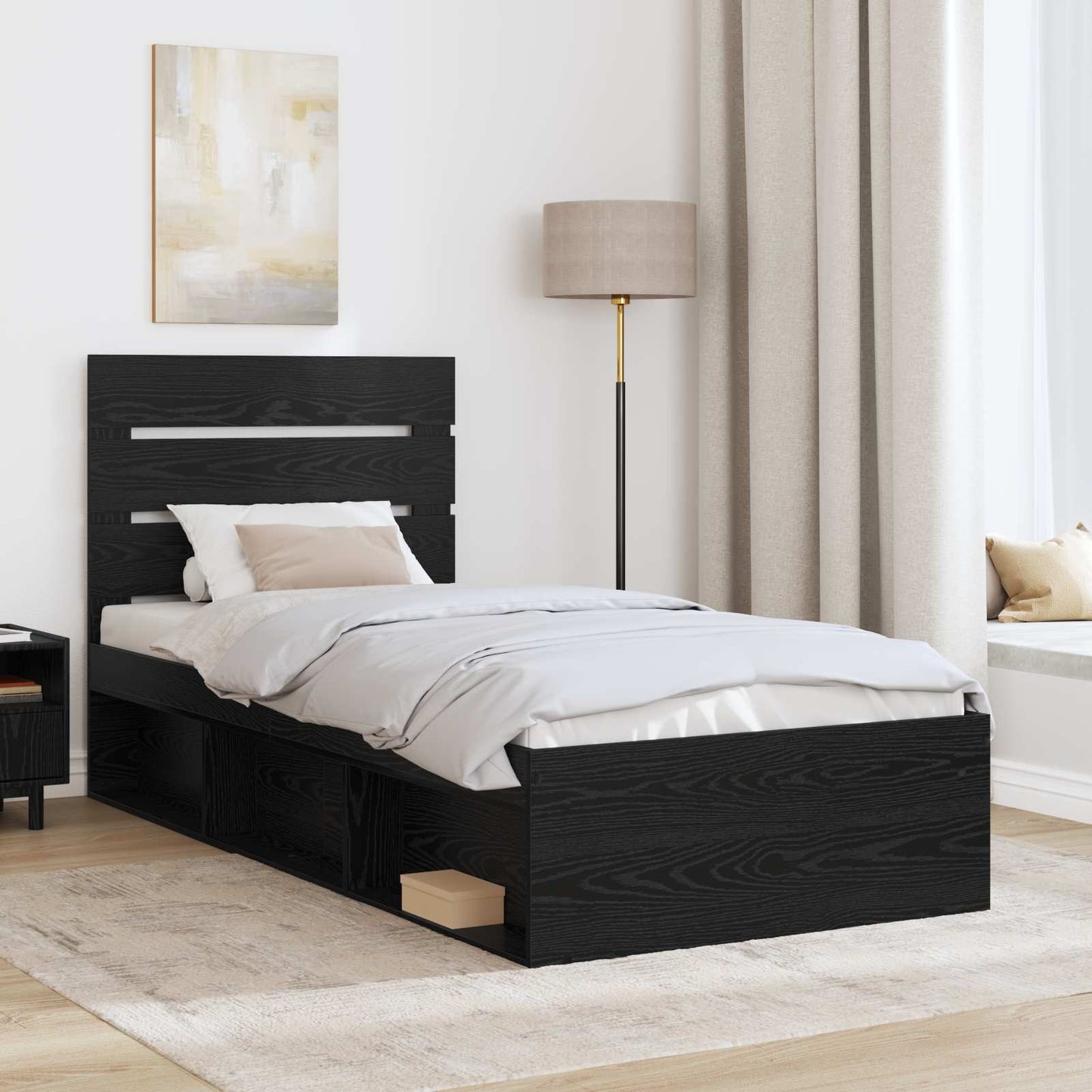 vidaXL Bettrahmen Schwarz 75 x 190 cm Massives Kiefernholz