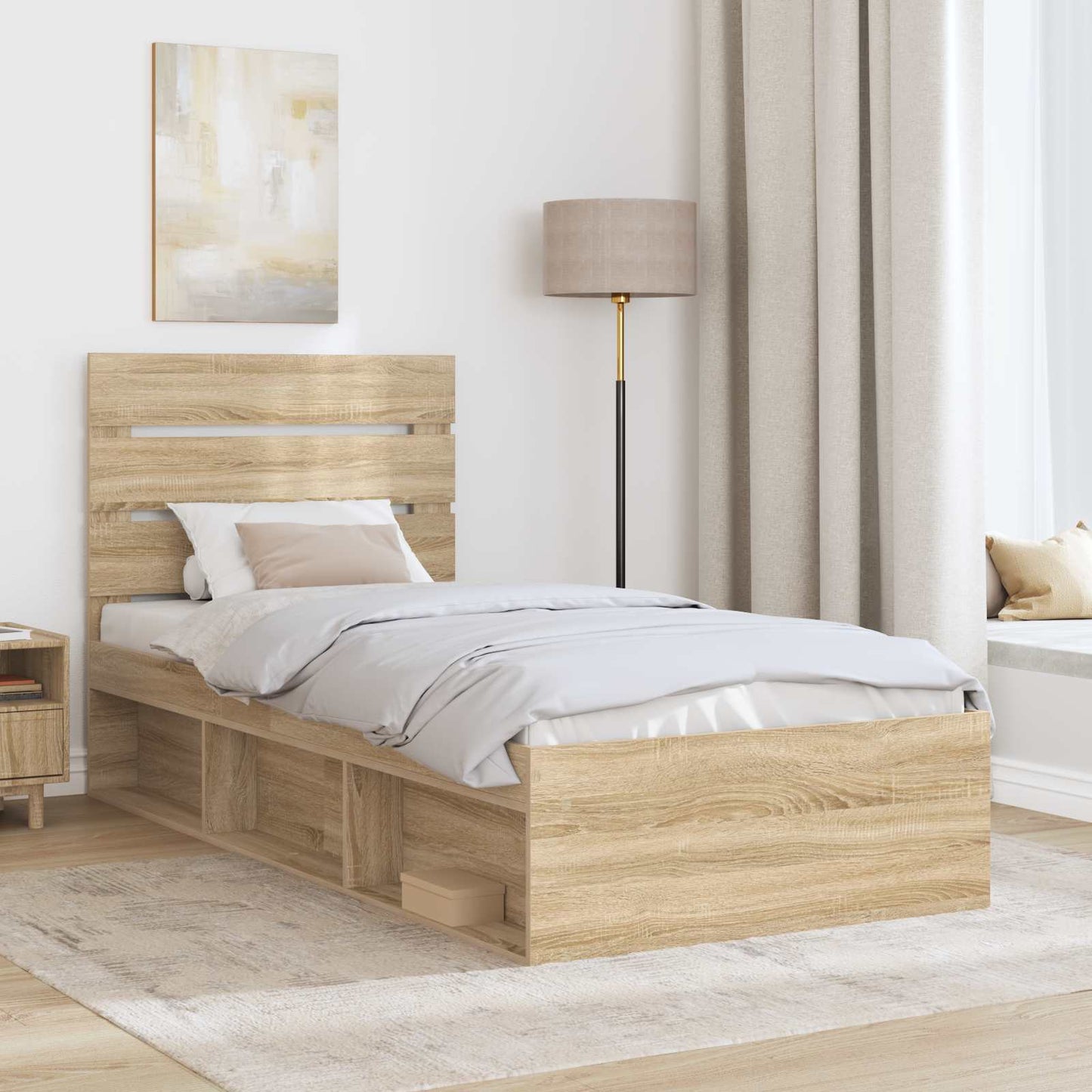 vidaXL Bettrahmen Sonoma-Eiche 75 x 190 cm Massives Kiefernholz