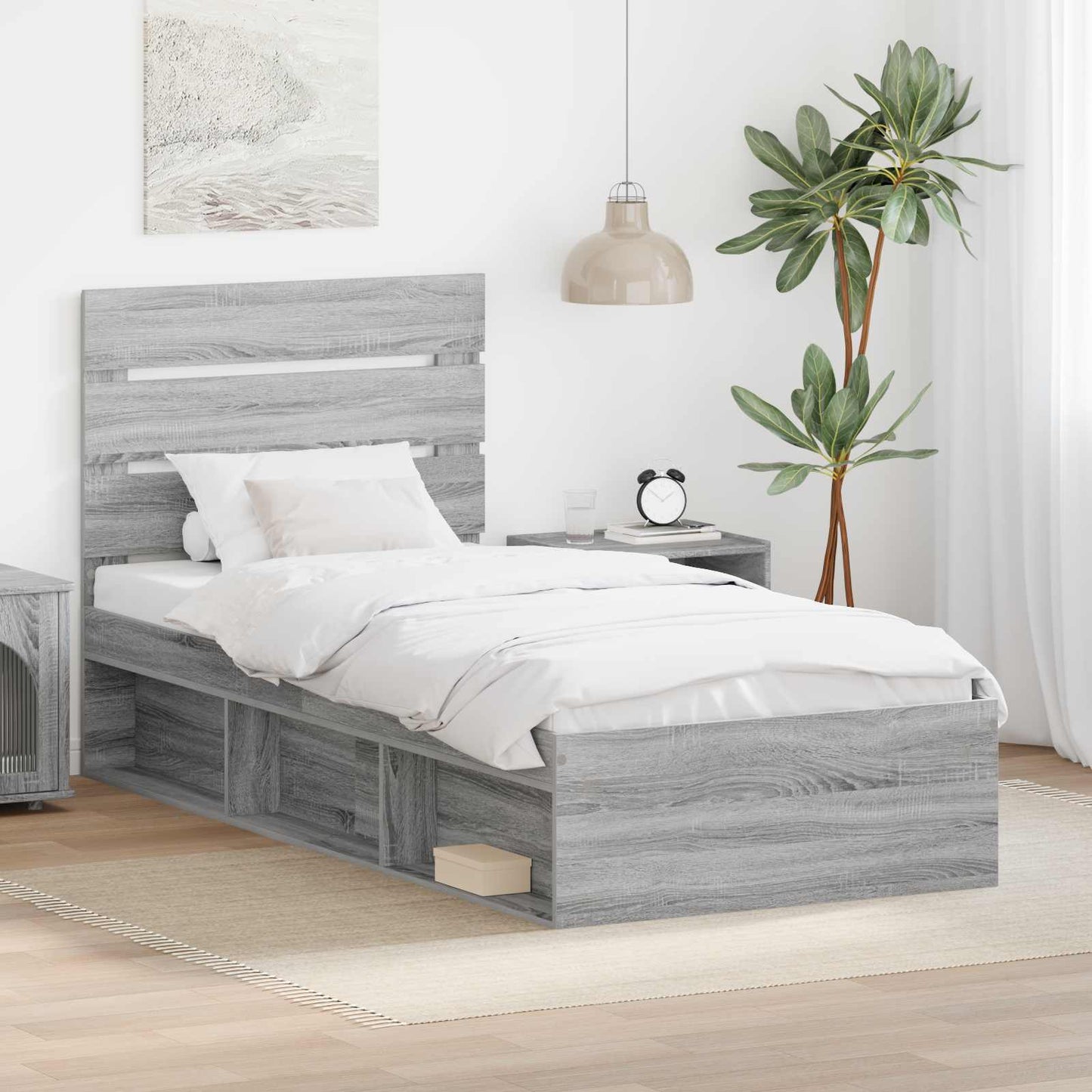 vidaXL Bettrahmen Graues Sonoma 75 x 190 cm Massives Kiefernholz