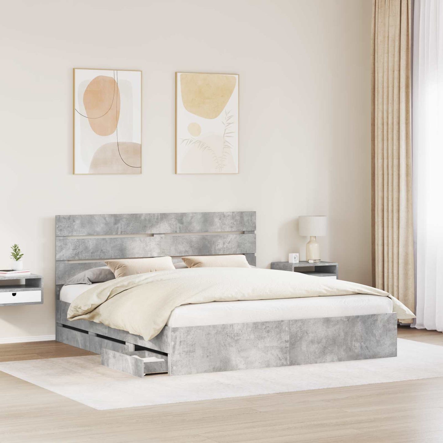 vidaXL Bettrahmen mit Kopfteil Beton Grau 200 x 200 cm Ingenieurs Holz