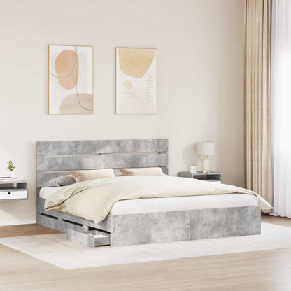 vidaXL Bettrahmen mit Kopfteil Beton Grau 200 x 200 cm Ingenieurs Holz