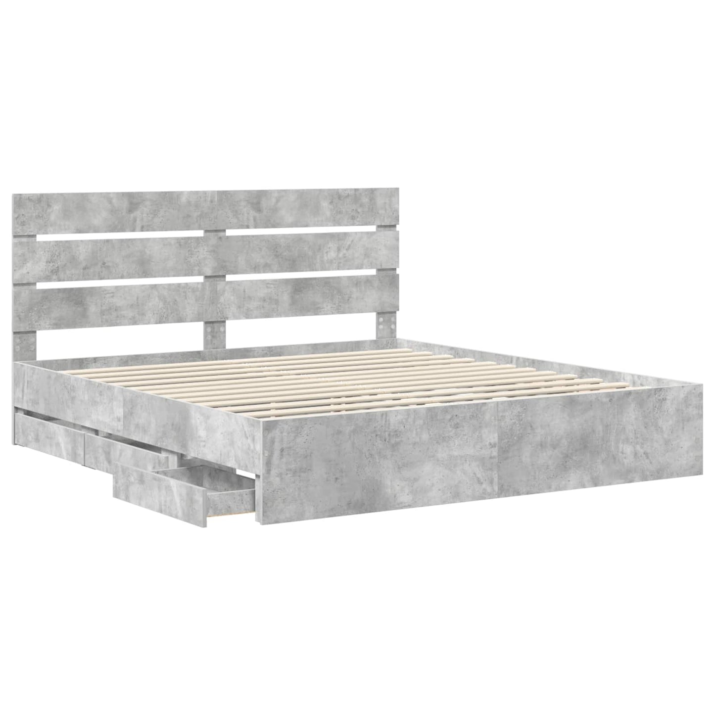 vidaXL Bettrahmen mit Kopfteil Beton Grau 200 x 200 cm Ingenieurs Holz