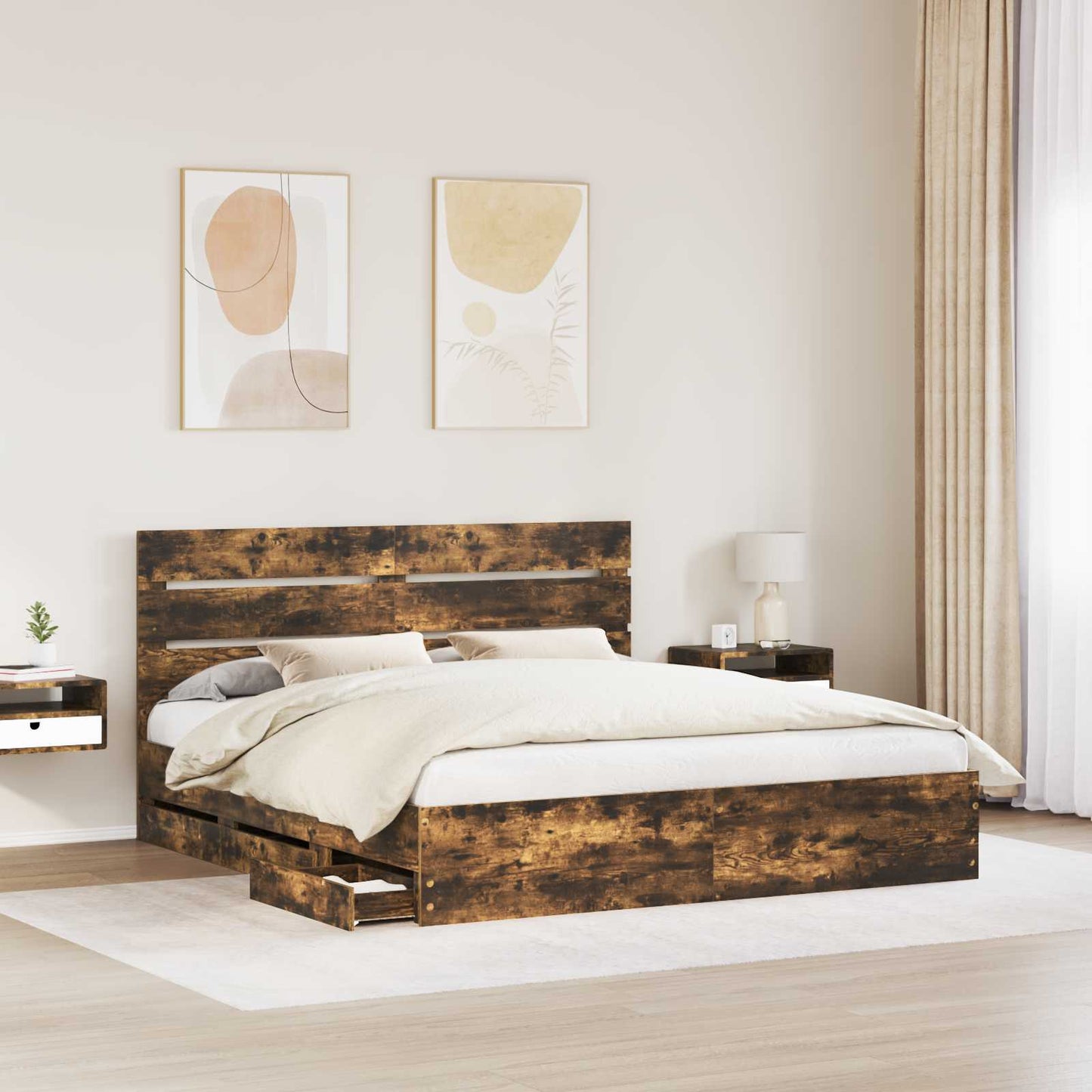 vidaXL Bettrahmen Geräucherte Eiche 200 x 200 cm Ingenieurs Holz