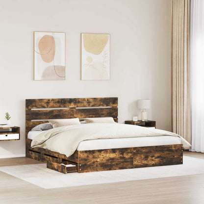 vidaXL Bettrahmen Geräucherte Eiche 200 x 200 cm Ingenieurs Holz