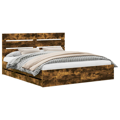 vidaXL Bettrahmen Geräucherte Eiche 200 x 200 cm Ingenieurs Holz