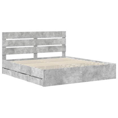 vidaXL Bettrahmen mit Kopfteil Beton Grau 180 x 200 cm Ingenieurs Holz