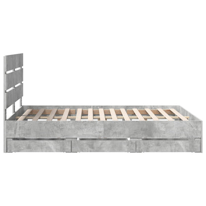 vidaXL Bettrahmen mit Kopfteil Beton Grau 150 x 200 cm Ingenieurs Holz