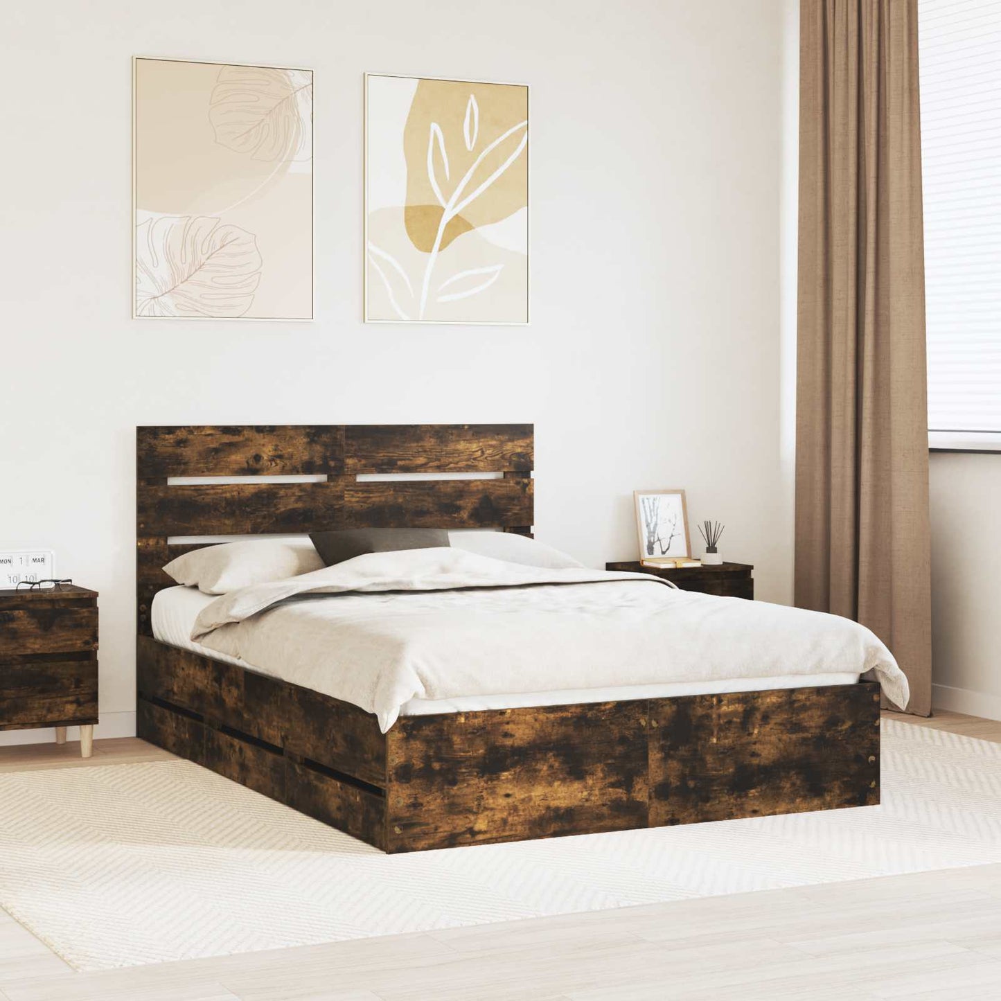vidaXL Bettrahmen Geräucherte Eiche 150 x 200 cm Ingenieurs Holz