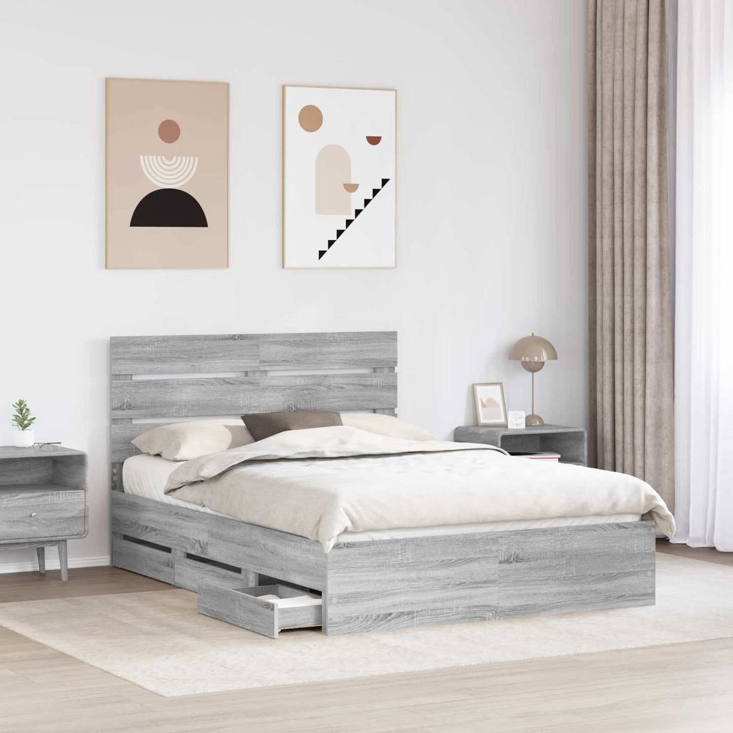 vidaXL Bettrahmen Graues Sonoma 150 x 200 cm Ingenieurs Holz