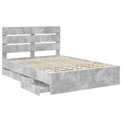 vidaXL Bettrahmen mit Kopfteil Beton Grau 140 x 200 cm Ingenieurs Holz