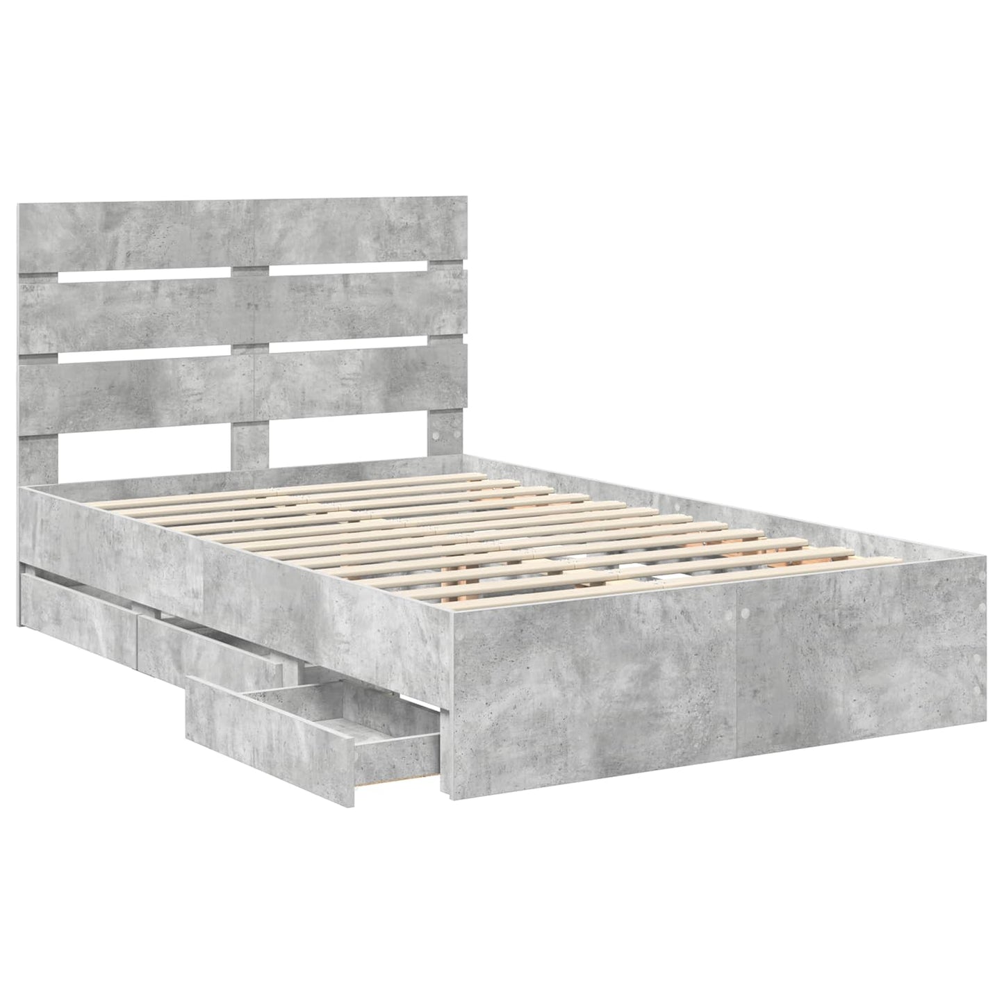 vidaXL Bettrahmen mit Kopfteil Beton Grau 135 x 190 cm Ingenieurs Holz