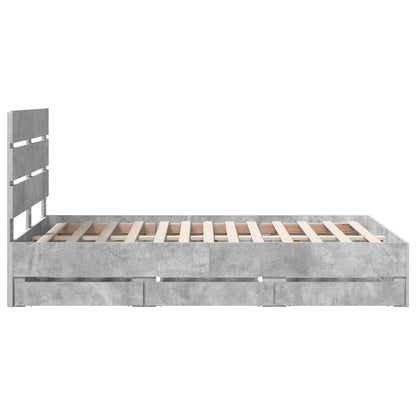 vidaXL Bettrahmen mit Kopfteil Beton Grau 135 x 190 cm Ingenieurs Holz